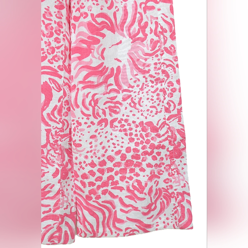 Lilly Pulitzer Beach Pant Get Spotted Wide Leg Linen Animal Print Pink Size XXS - Picture 5 of 9